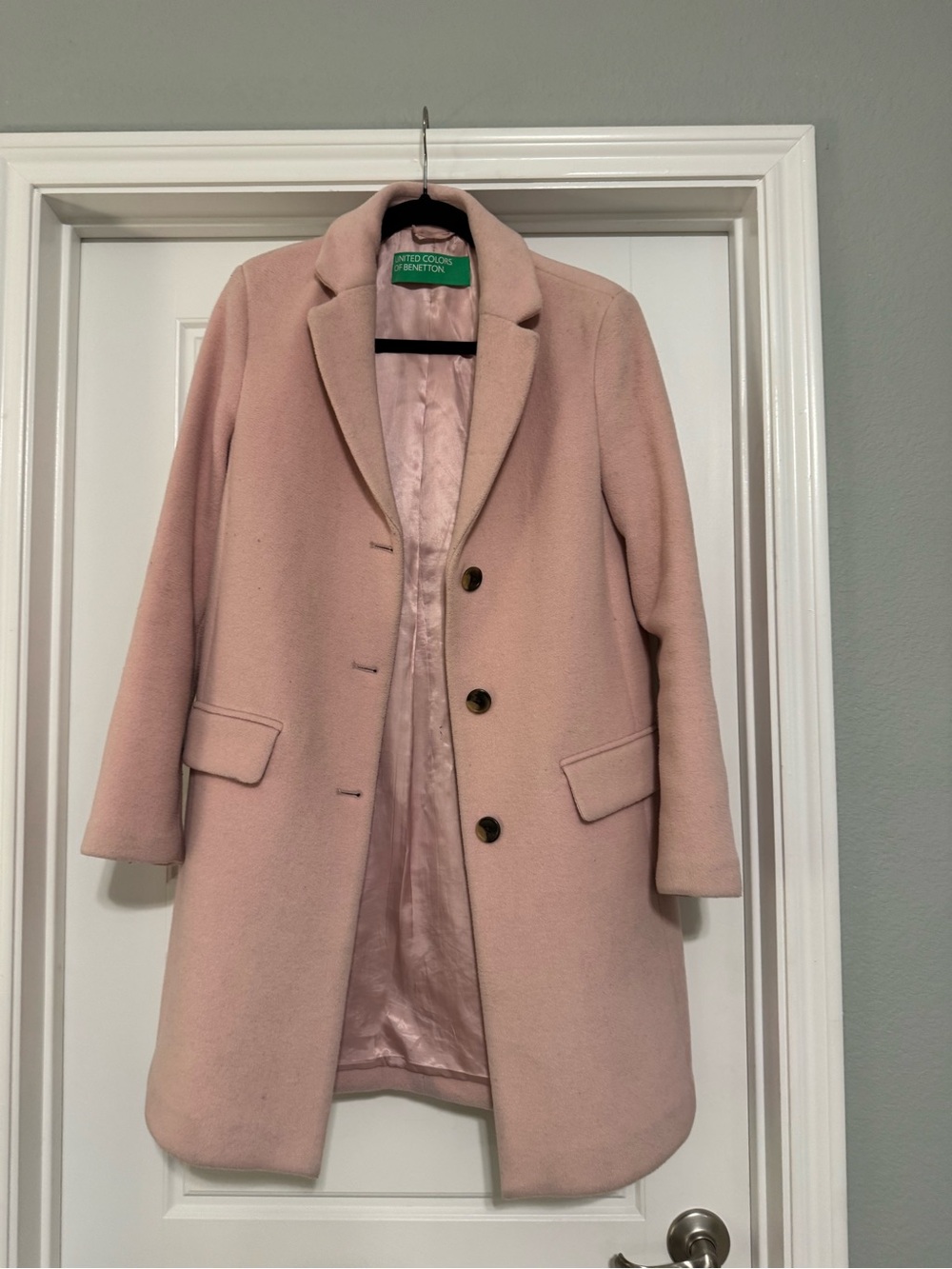 United Colors Of Benetton Powder Pink Single-Breasted Wool Coat